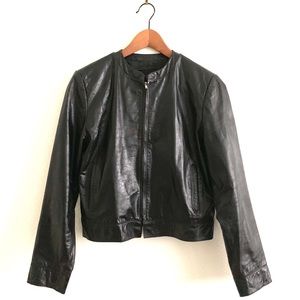 Express Genuine Leather Jacket Black Zip Up Front
